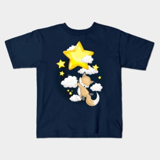 Cute Animal. Cute Fox flying with star at night Kids T-Shirt